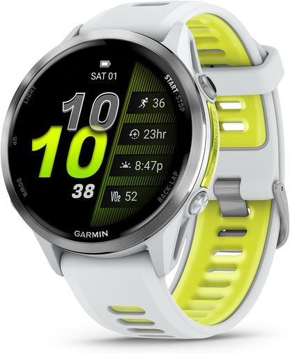Garmin® Forerunner® 970, Premium GPS Running and Triathlon Smartwatch, AMOLED Display, Built-In LED Flashlight, Carbon Gray DLC Titanium with Black Case and Black/Translucent Whitestone Band
