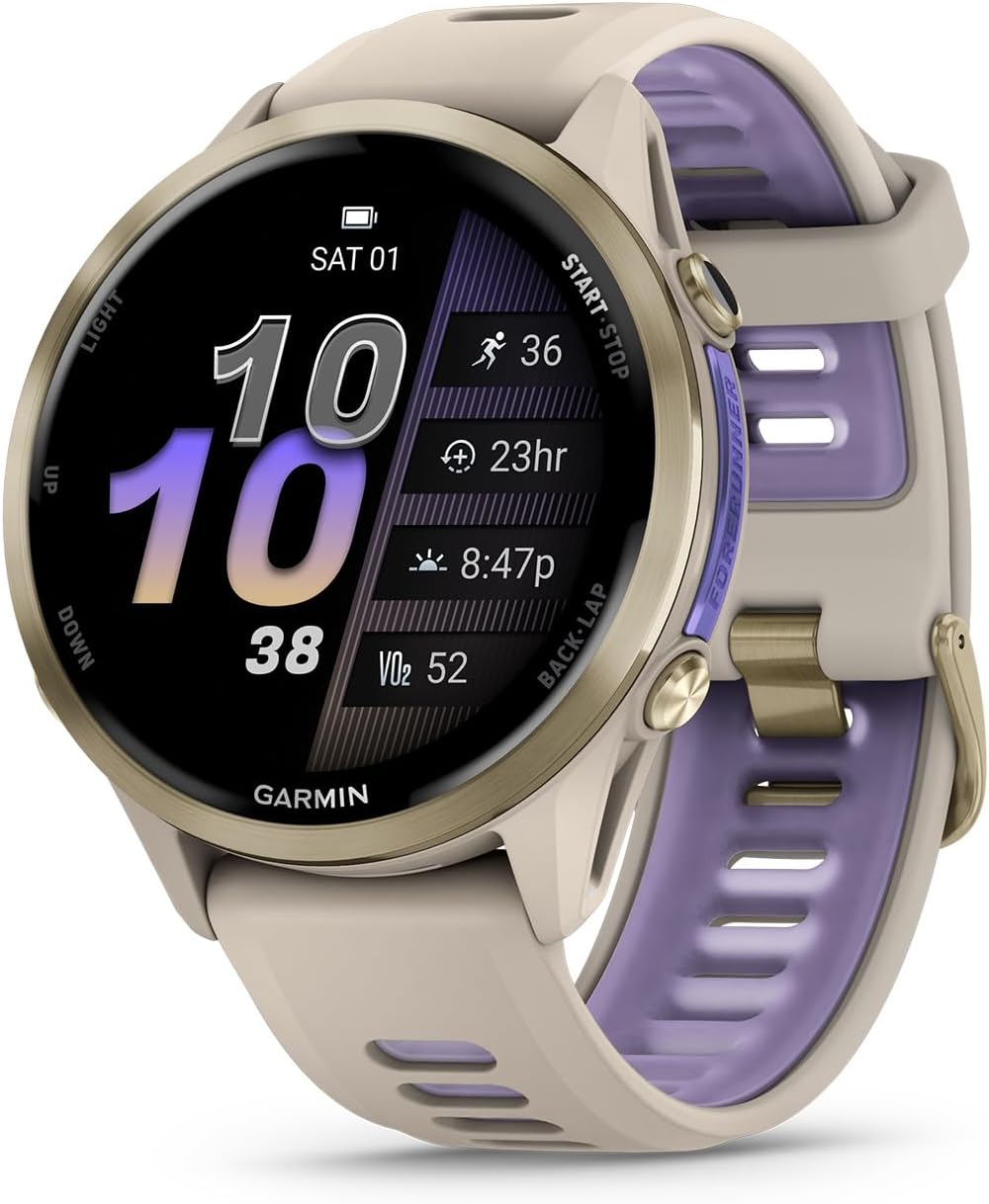 Garmin® Forerunner® 970, Premium GPS Running and Triathlon Smartwatch, AMOLED Display, Built-In LED Flashlight, Carbon Gray DLC Titanium with Black Case and Black/Translucent Whitestone Band
