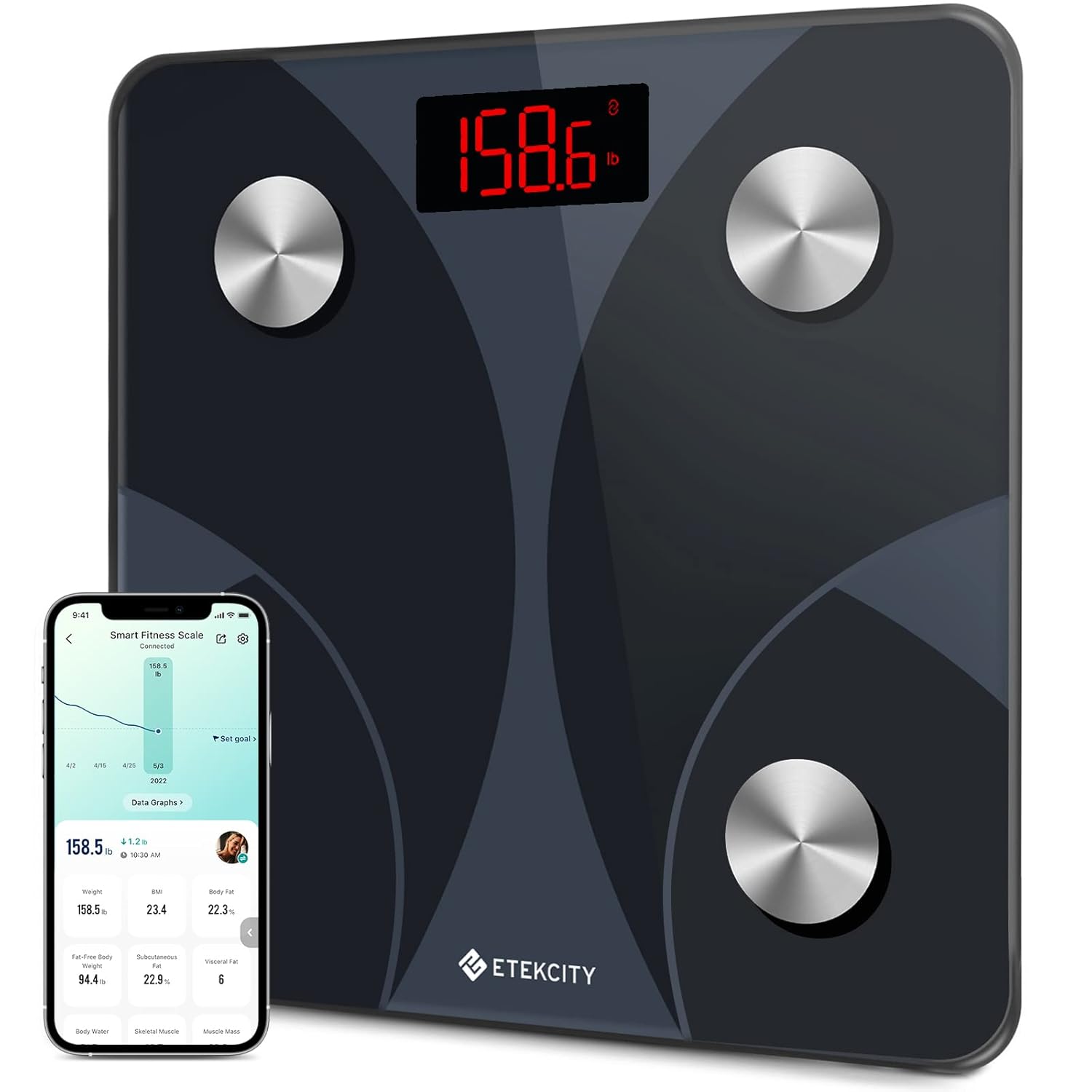 Etekcity Smart Scale for Body Weight, Bathroom Digital Weighing Scale with BMI, Body Fat, Muscle Mass, Accurate Bluetooth Home User Health Equipment Sync Apps