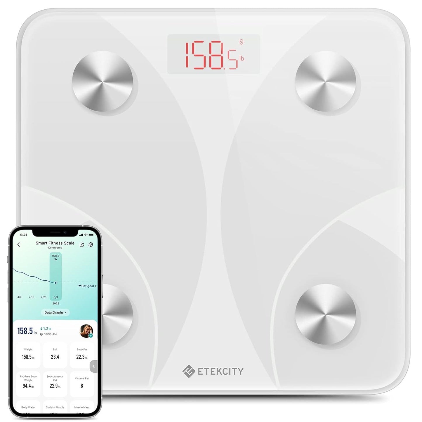 Etekcity Smart Scale for Body Weight, Bathroom Digital Weighing Scale with BMI, Body Fat, Muscle Mass, Accurate Bluetooth Home User Health Equipment Sync Apps