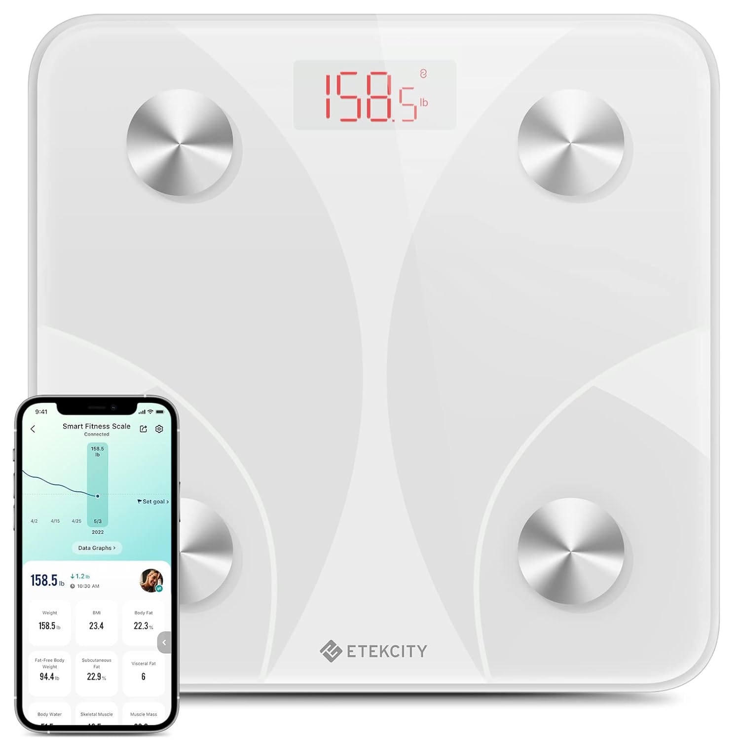 Etekcity Smart Scale for Body Weight, Bathroom Digital Weighing Scale with BMI, Body Fat, Muscle Mass, Accurate Bluetooth Home User Health Equipment Sync Apps