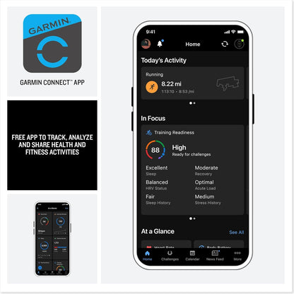 Garmin® Forerunner® 970, Premium GPS Running and Triathlon Smartwatch, AMOLED Display, Built-In LED Flashlight, Carbon Gray DLC Titanium with Black Case and Black/Translucent Whitestone Band