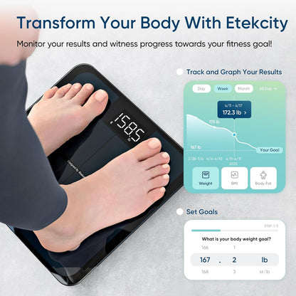 Etekcity Smart Scale for Body Weight, Bathroom Digital Weighing Scale with BMI, Body Fat, Muscle Mass, Accurate Bluetooth Home User Health Equipment Sync Apps