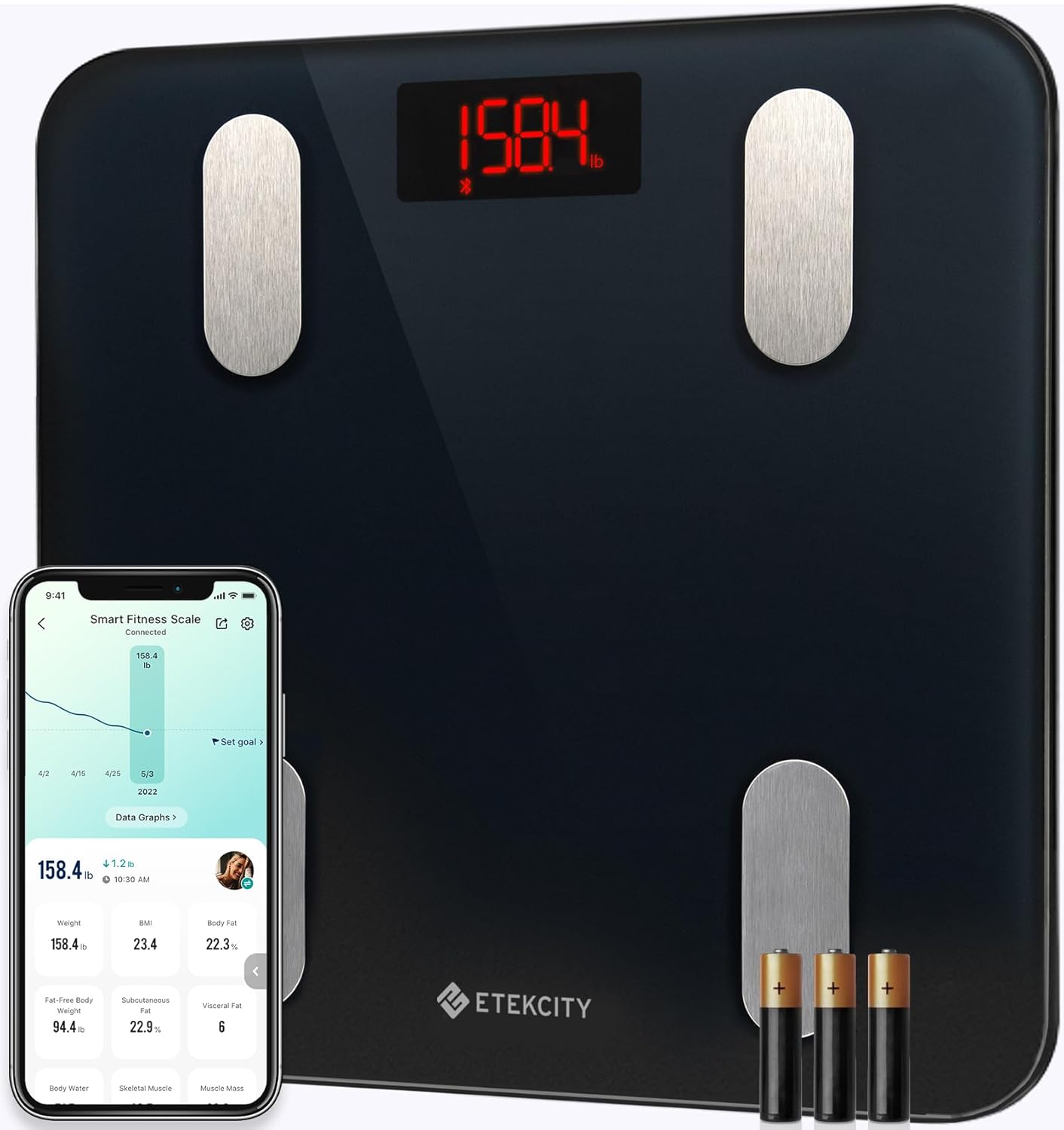 Etekcity Smart Scale for Body Weight, Bathroom Digital Weighing Scale with BMI, Body Fat, Muscle Mass, Accurate Bluetooth Home User Health Equipment Sync Apps