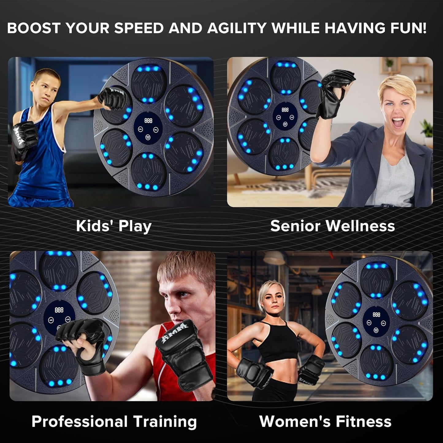 2025 Bluetooth Music Boxing Machine 3.0 for Adults-Kids, Interactive Wall Mounted Workout Punch Game with 4 Gloves for Parent-Child, Light & Sound Training, Home Fitness & Stress Relief