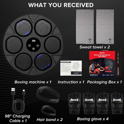 2025 Bluetooth Music Boxing Machine 3.0 for Adults-Kids, Interactive Wall Mounted Workout Punch Game with 4 Gloves for Parent-Child, Light & Sound Training, Home Fitness & Stress Relief