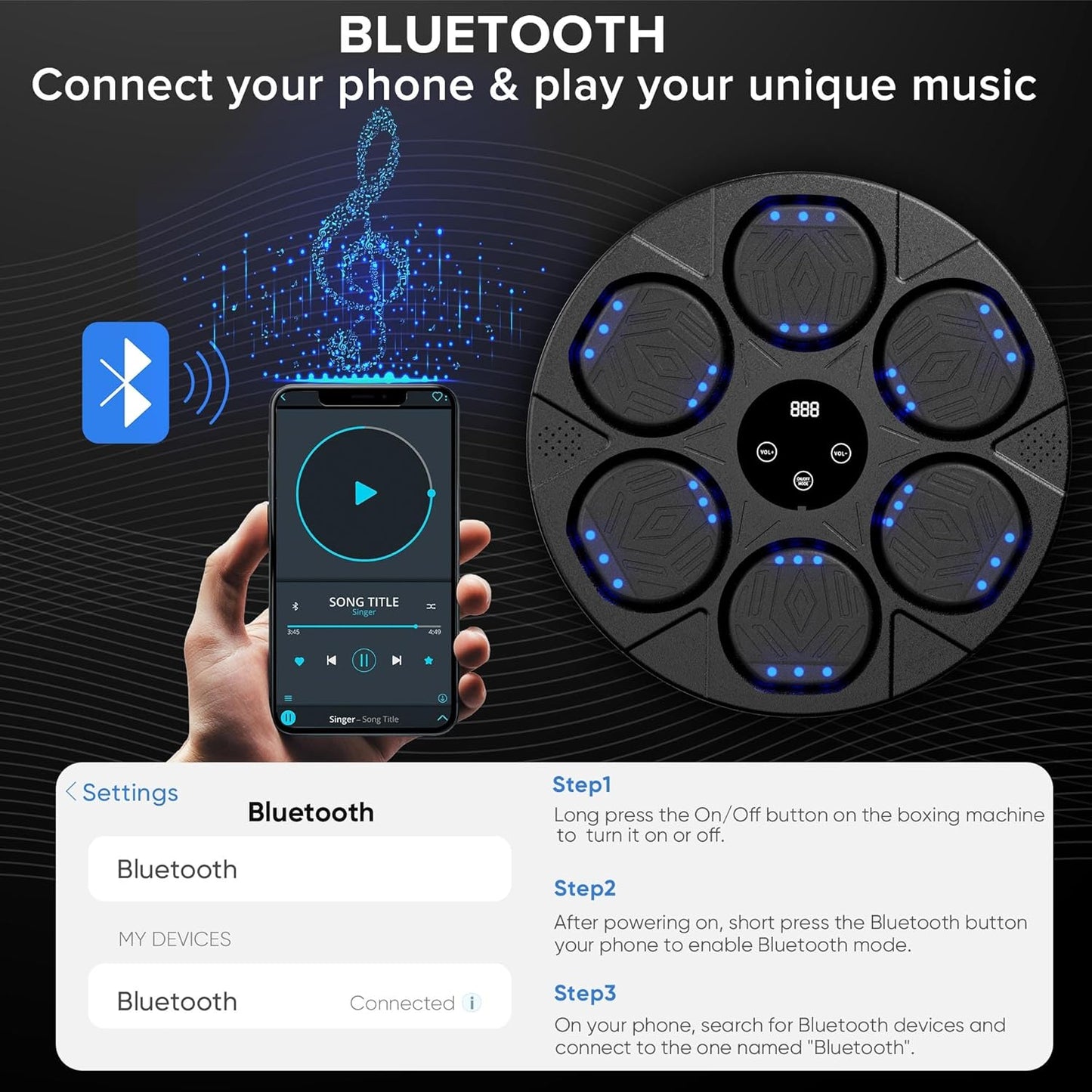 2025 Bluetooth Music Boxing Machine 3.0 for Adults-Kids, Interactive Wall Mounted Workout Punch Game with 4 Gloves for Parent-Child, Light & Sound Training, Home Fitness & Stress Relief