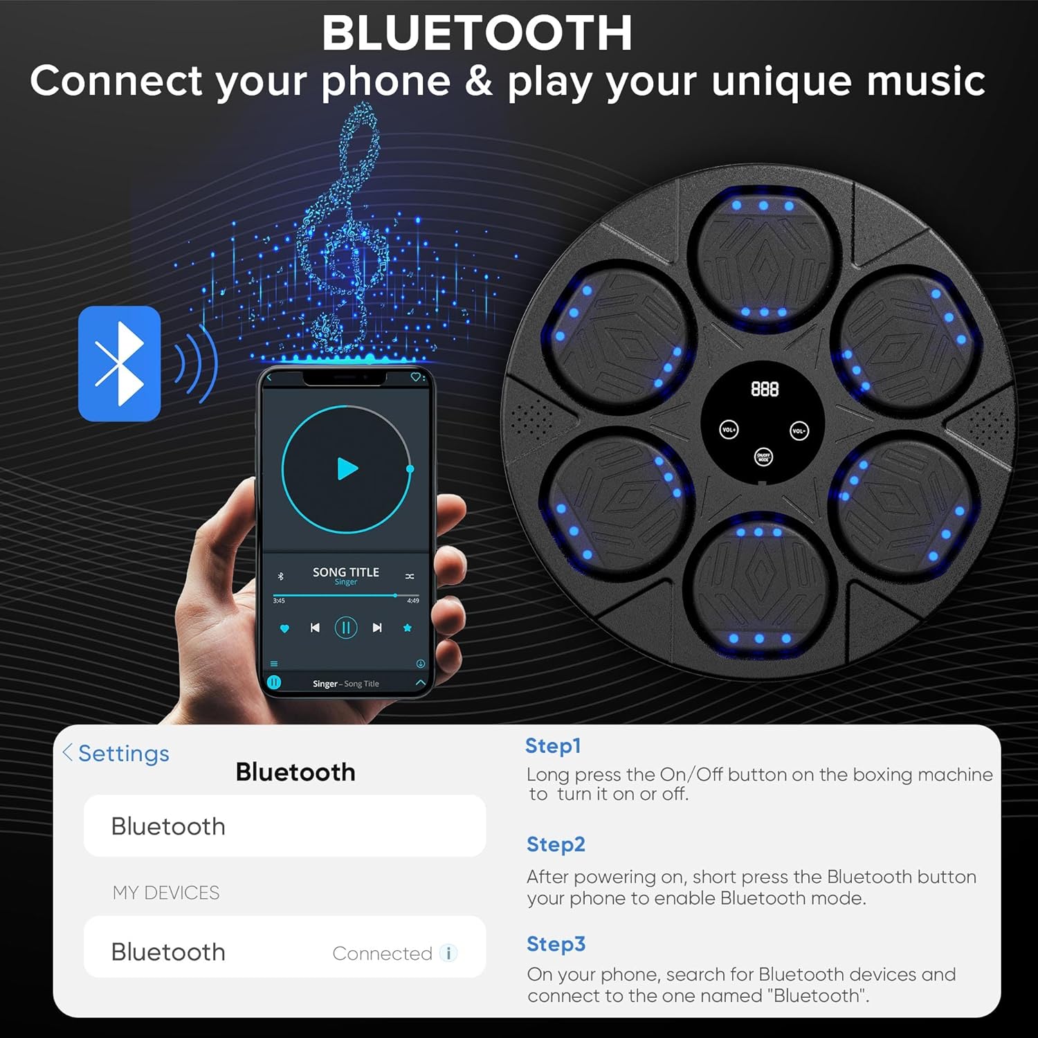 2025 Bluetooth Music Boxing Machine 3.0 for Adults-Kids, Interactive Wall Mounted Workout Punch Game with 4 Gloves for Parent-Child, Light & Sound Training, Home Fitness & Stress Relief