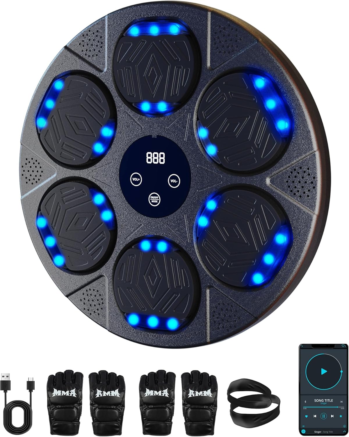 2025 Bluetooth Music Boxing Machine 3.0 for Adults-Kids, Interactive Wall Mounted Workout Punch Game with 4 Gloves for Parent-Child, Light & Sound Training, Home Fitness & Stress Relief