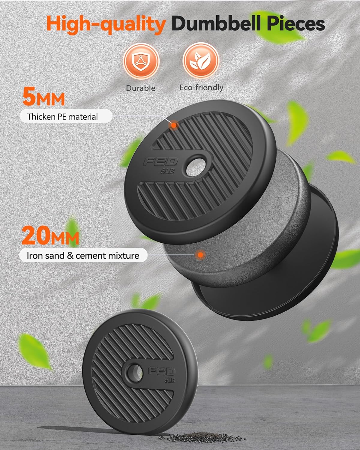 FEIERDUN Adjustable Dumbbells, 20/30/40/45/70/90Lbs Free Weight Set with Connector, 5 In1 Dumbbells Set Used as Barbell, Kettlebells, Push up Stand, Weight Plate, Fitness Exercises for Home Gym Suitable Men/Women