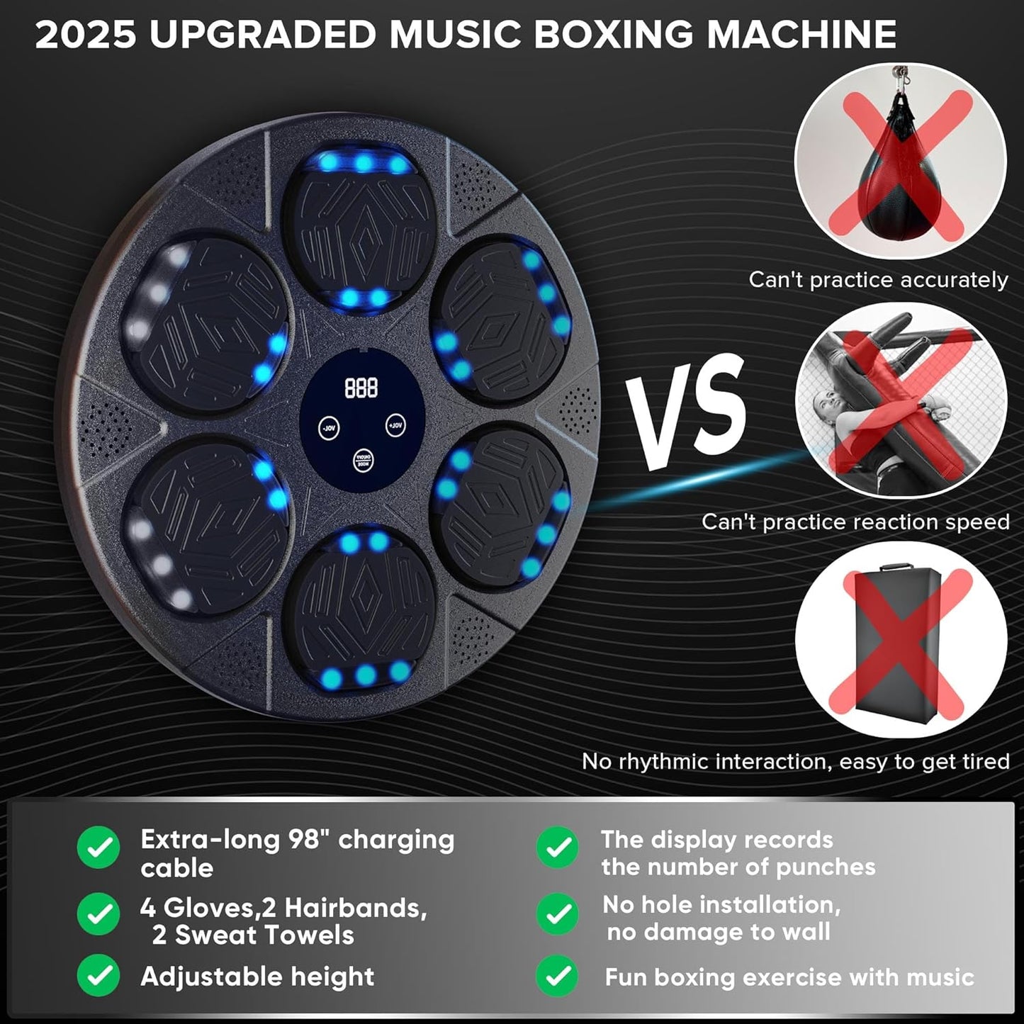 2025 Bluetooth Music Boxing Machine 3.0 for Adults-Kids, Interactive Wall Mounted Workout Punch Game with 4 Gloves for Parent-Child, Light & Sound Training, Home Fitness & Stress Relief